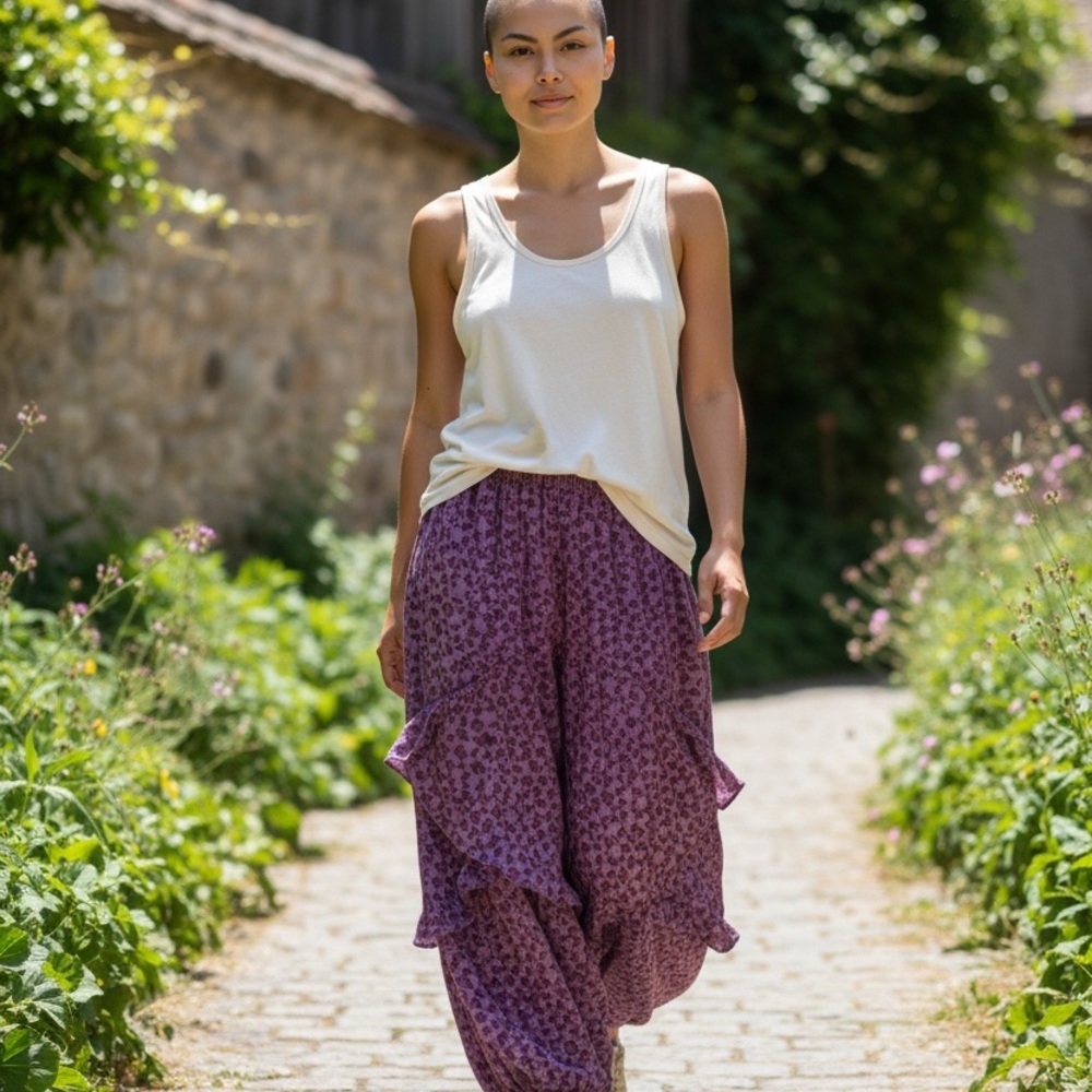 Bodil Y2K Boho Purple Balloon Festival Pants elastic waist-M - Picture 3 of 9